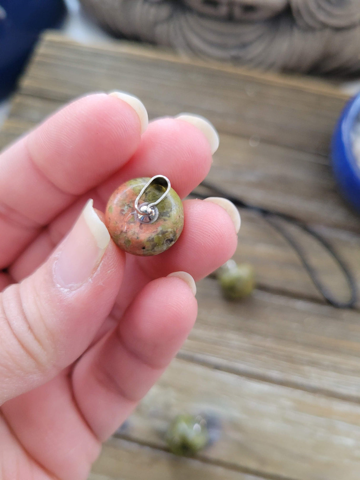 Unakite Apple Pendant: Crystal Necklace with Cord