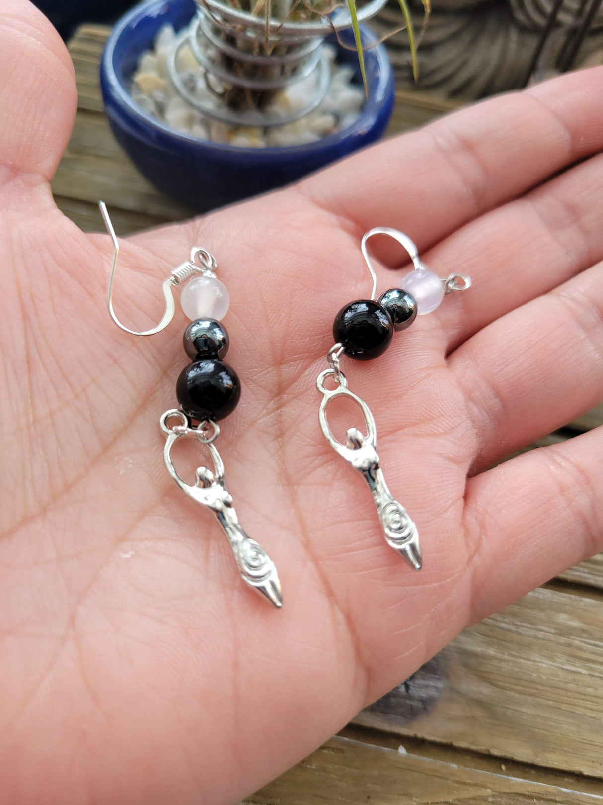 Triple Protection Goddess Earrings With Crystals