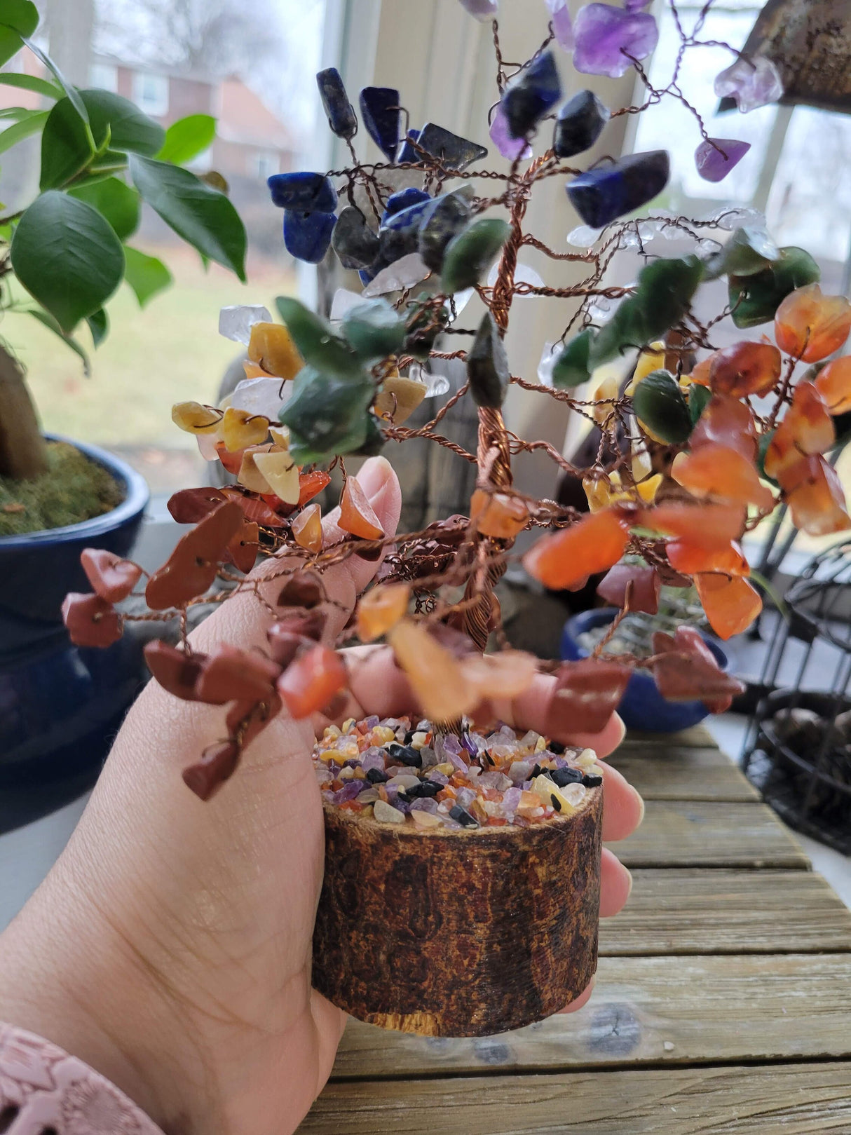 Chakra Stones Tree of Life: Handmade Gemstone Sculpture