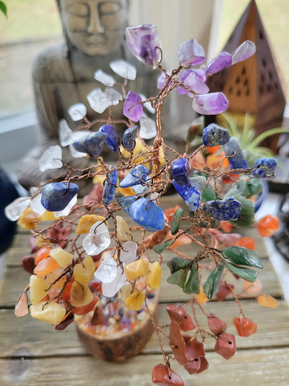 Chakra Stones Tree of Life: Handmade Gemstone Sculpture