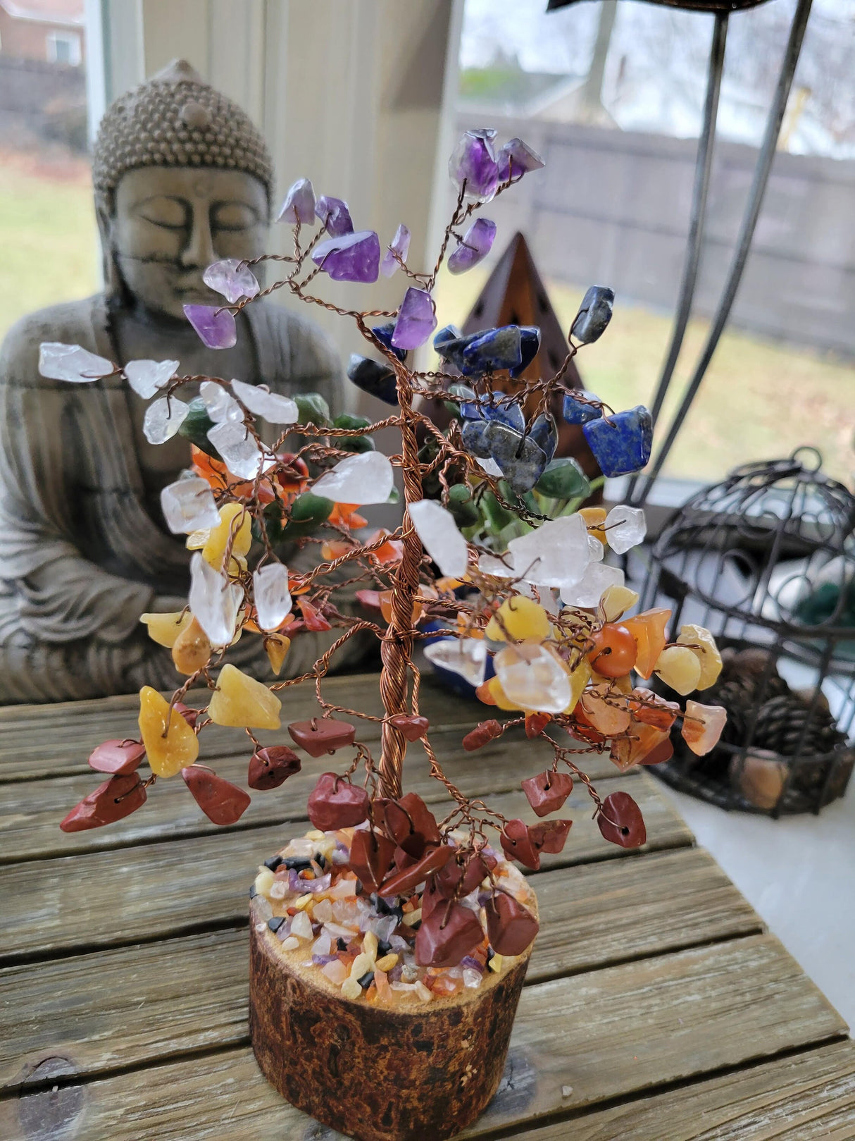 Chakra Stones Tree of Life: Handmade Gemstone Sculpture