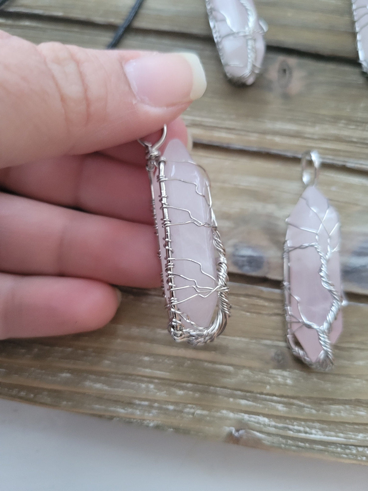 Rose Quartz Tree of Life Pendant: Brass Wire Wrapped Crystal Jewelry