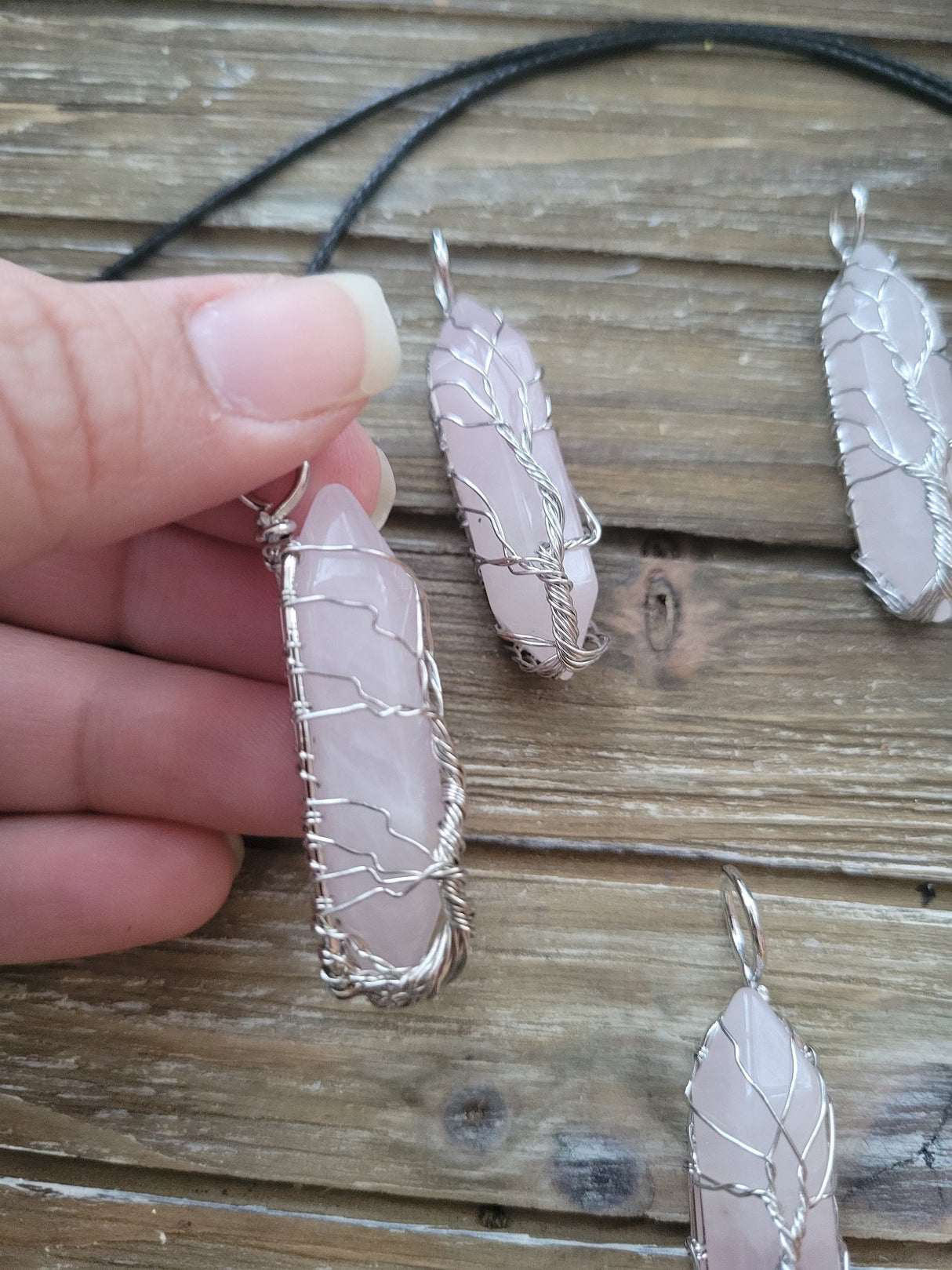 Rose Quartz Tree of Life Pendant: Brass Wire Wrapped Crystal Jewelry