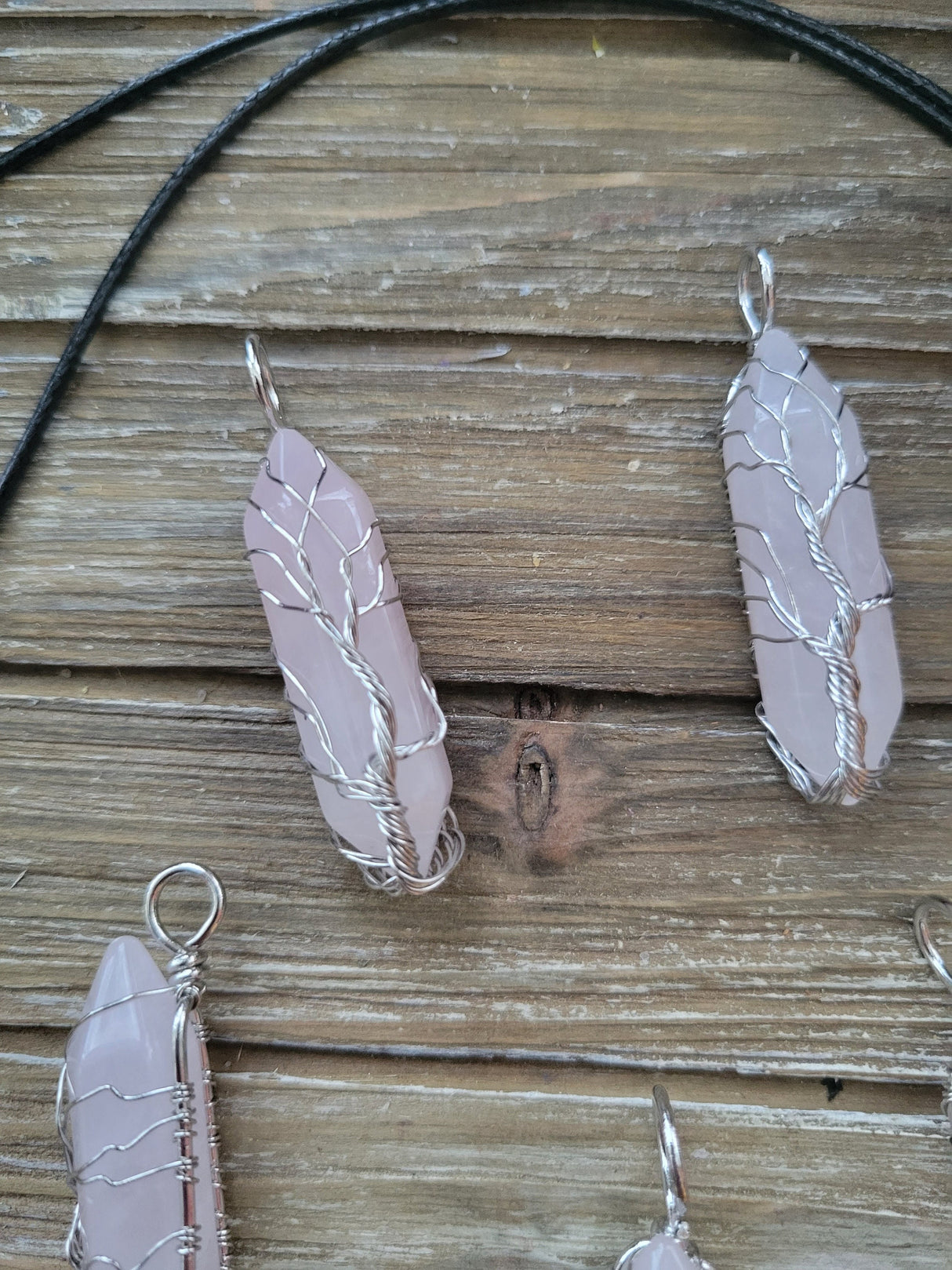 Rose Quartz Tree of Life Pendant: Brass Wire Wrapped Crystal Jewelry