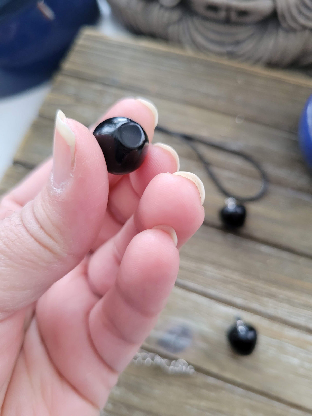 Obsidian Apple Pendant, Crystal Cord Necklace