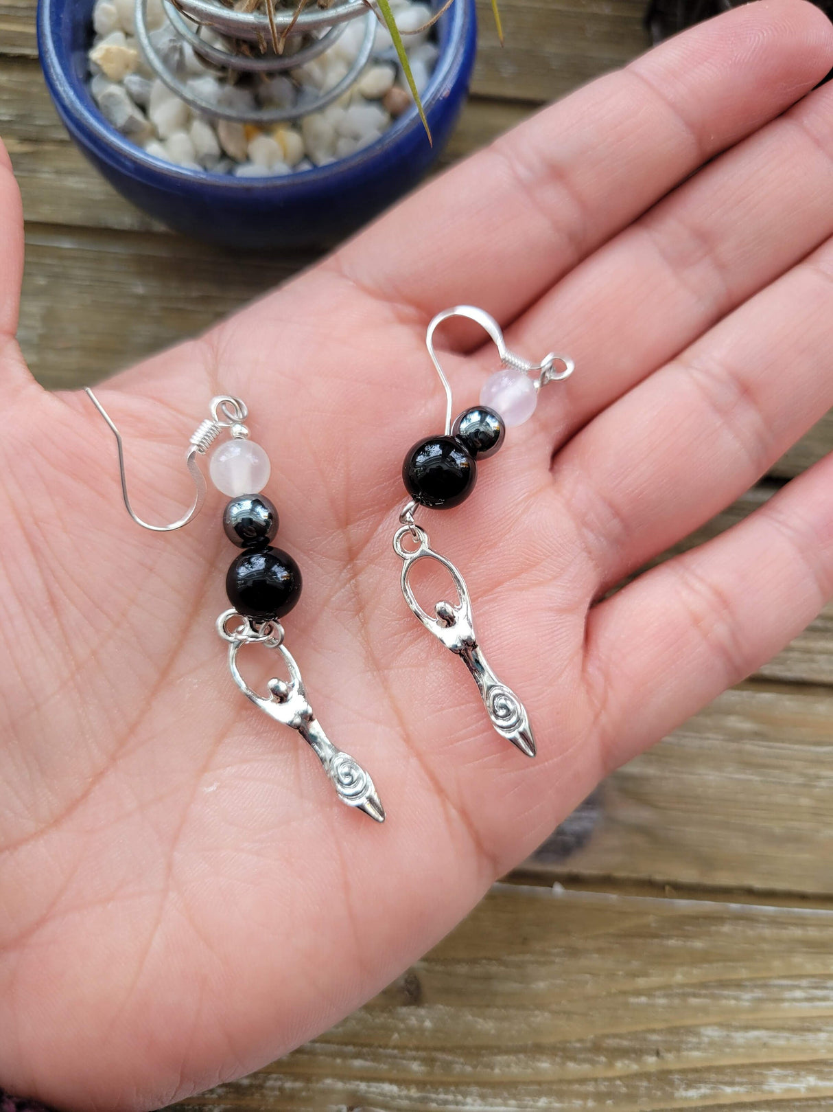 Triple Protection Goddess Earrings With Crystals