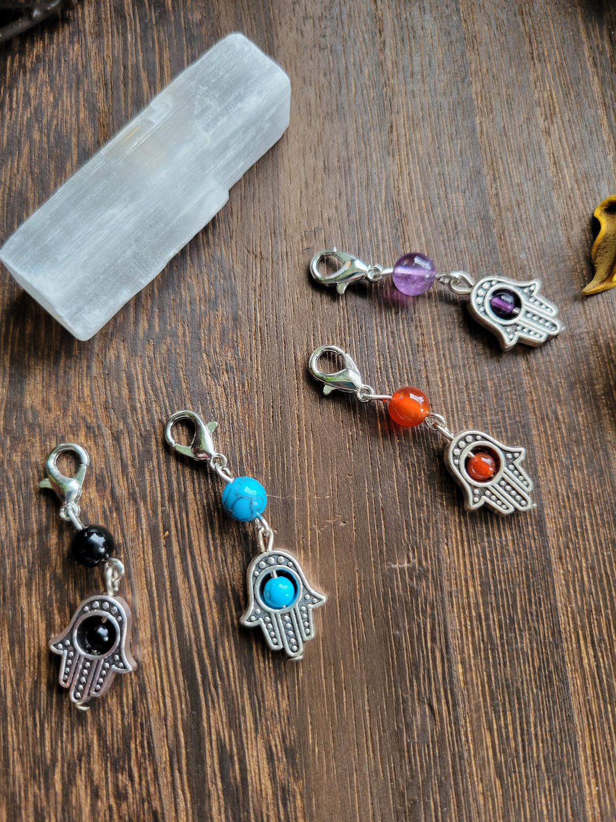 Hamsa Hand Pendant: Mixed Stone Bead, Evil Eye Charm