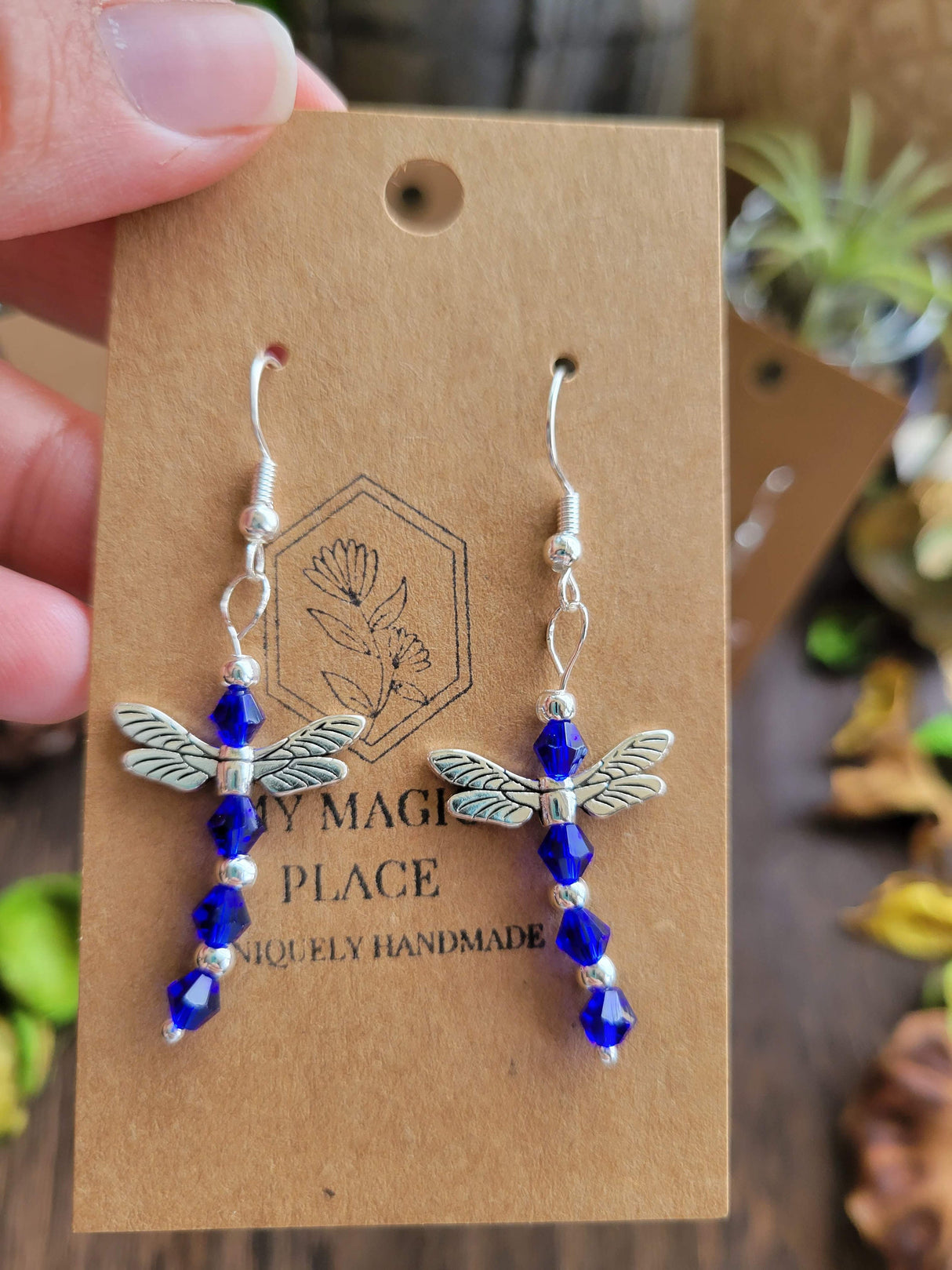 Handmade Glass Beaded Dragonfly Earrings: Silver Alloy Dangles