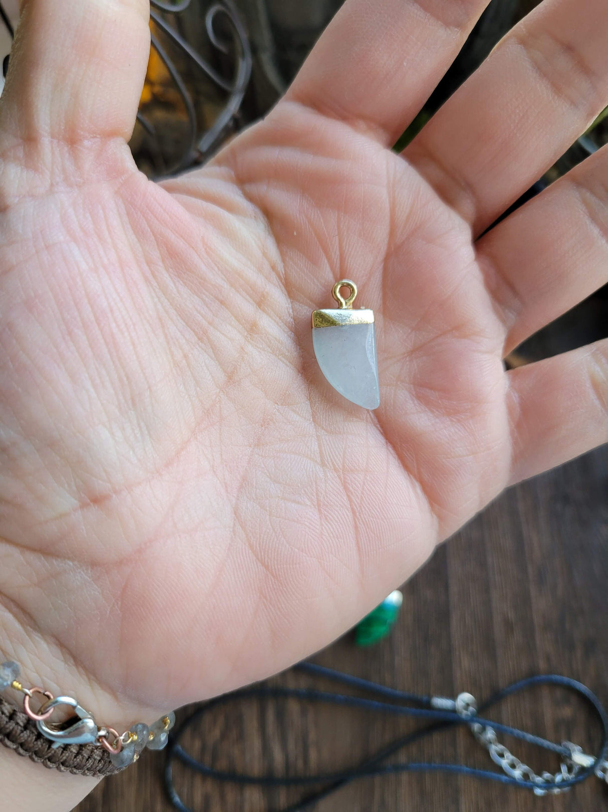 Natural Gemstones Pendants, Top Light Gold Plated, Scabbard Faceted Crystal with Cord