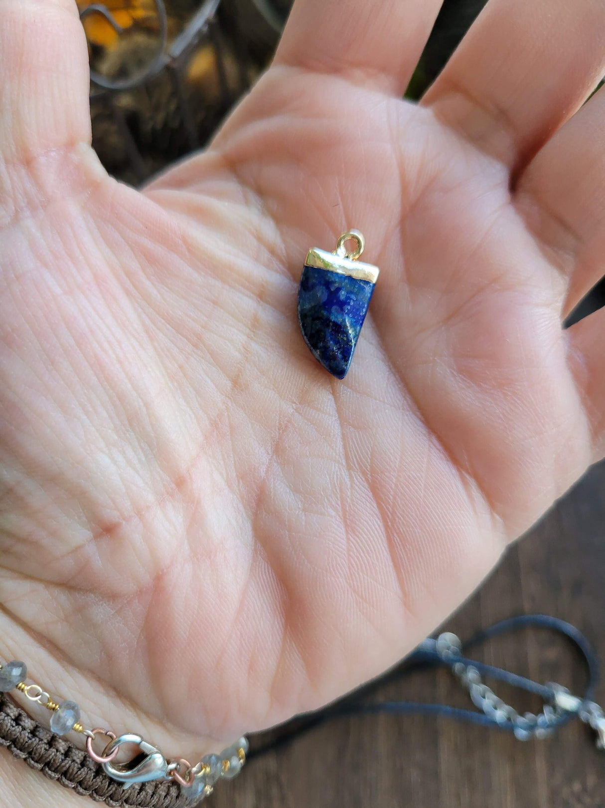 Natural Gemstones Pendants, Top Light Gold Plated, Scabbard Faceted Crystal with Cord