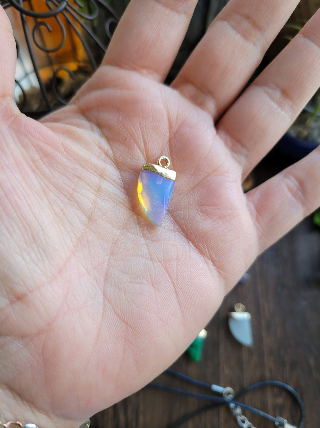 Natural Gemstones Pendants, Top Light Gold Plated, Scabbard Faceted Crystal with Cord