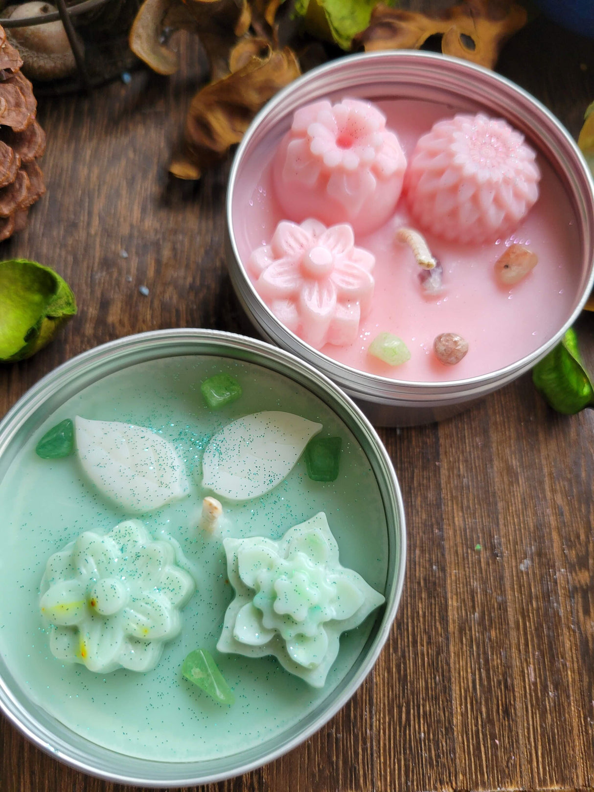 Crystal Candles, Soy Candles 4 oz , Scented Floral Candle - Handmade Tin Jar