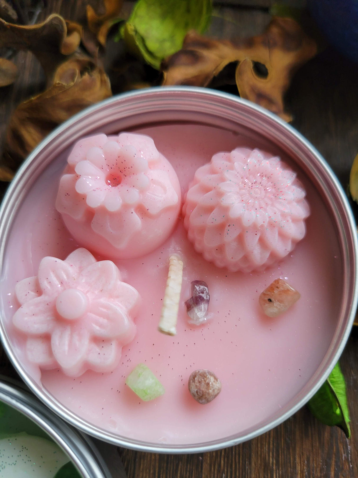Crystal Candles, Soy Candles 4 oz , Scented Floral Candle - Handmade Tin Jar