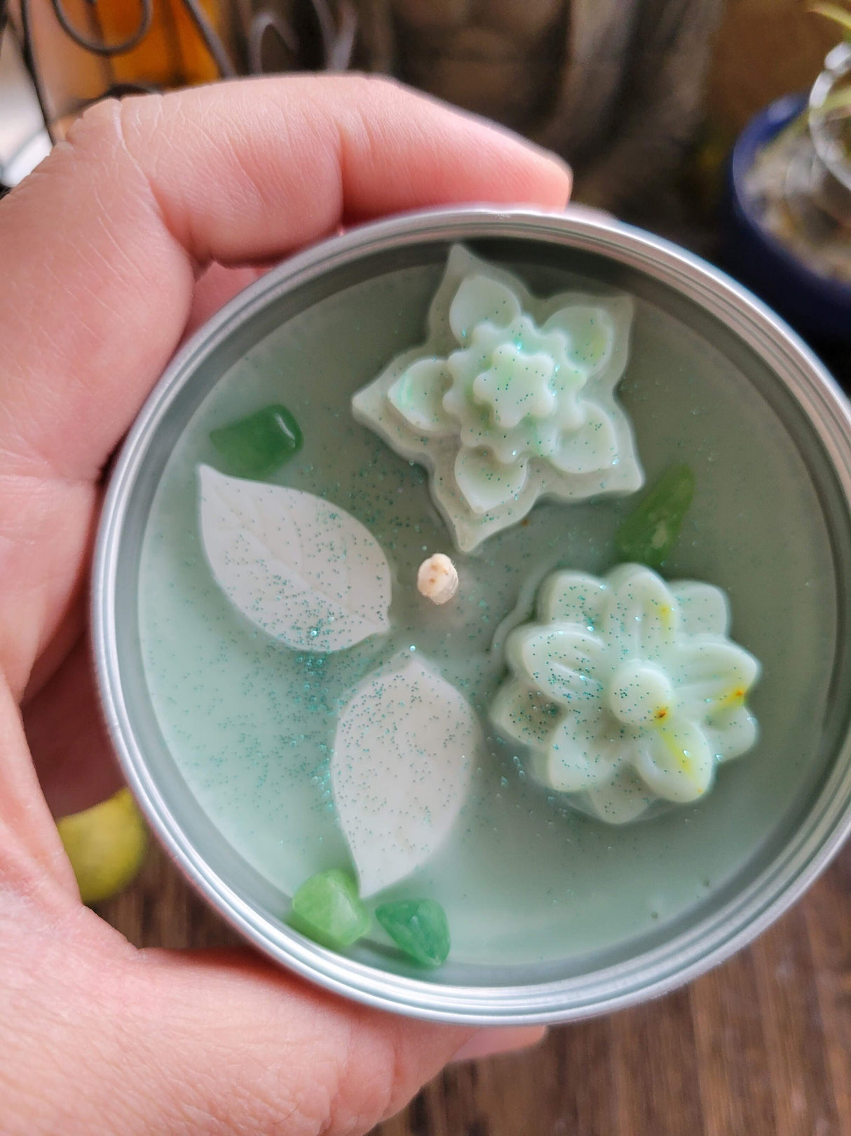 Crystal Candles, Soy Candles 4 oz , Scented Floral Candle - Handmade Tin Jar