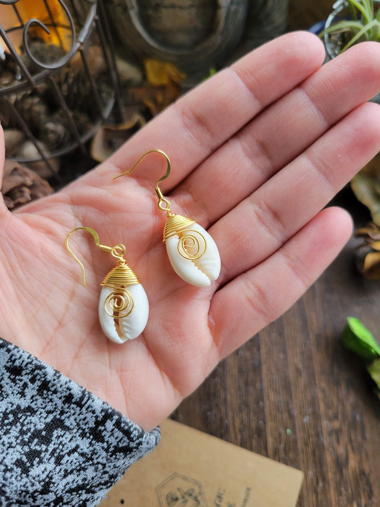 Shell Cowrie Wire Wrapped Earrings, Sea Earrings, Shell Earrings