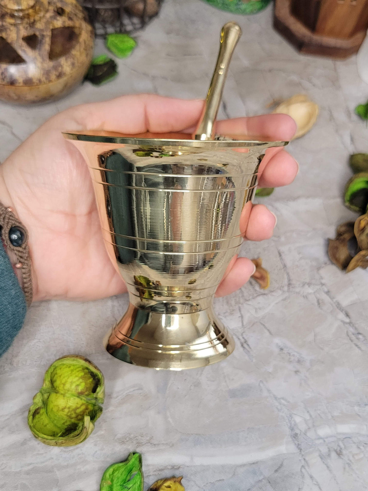 Brass Mortar and Pestle Set: Apothecary Decor