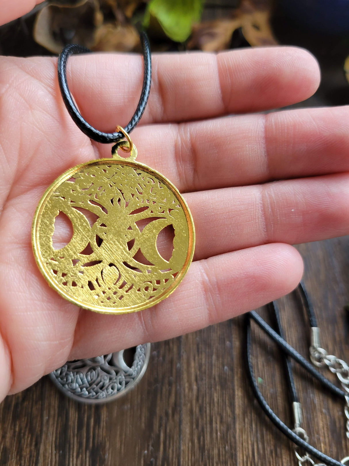 Triple Moon Pentagram Charm: Round Talisman Protection Jewelry