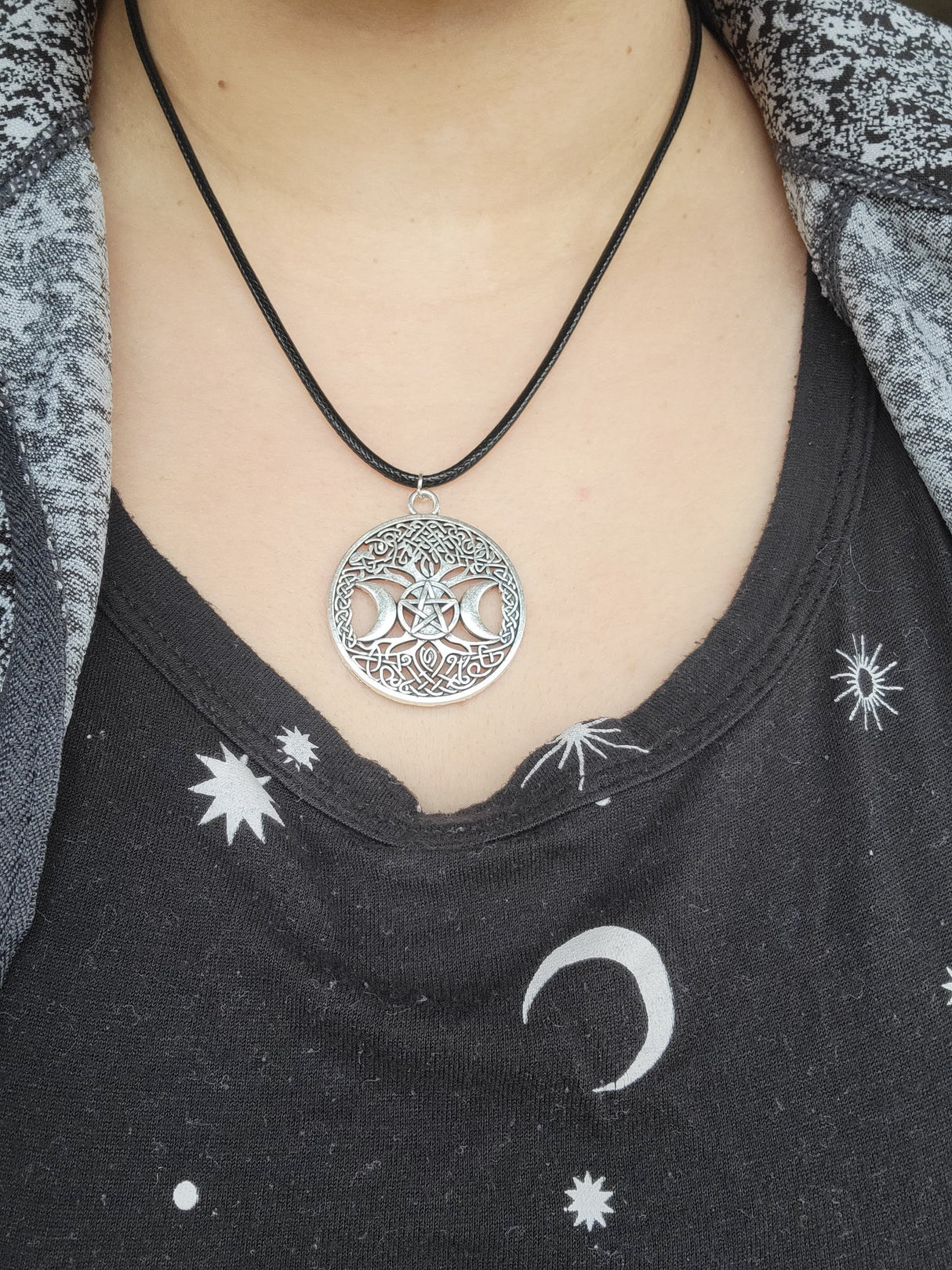 Triple Moon Pentagram Charm: Round Talisman Protection Jewelry