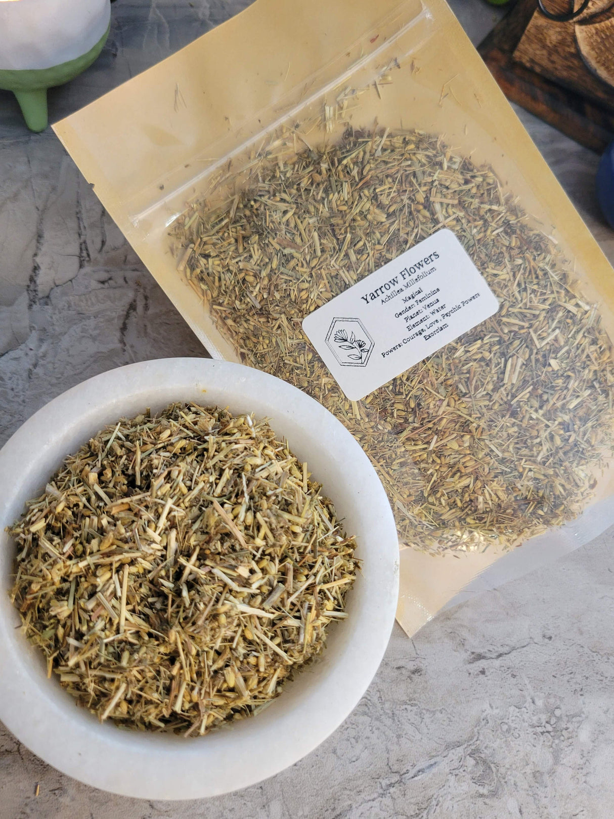 Yarrow flower, cut & sifted 1oz, dried flower, magical flowers