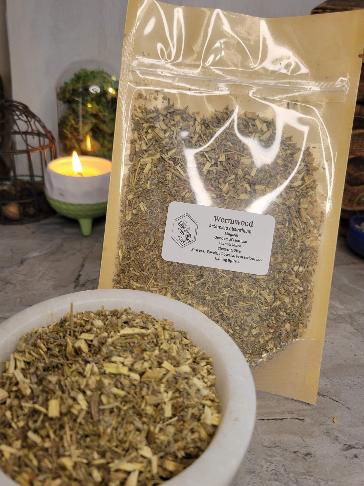 Wormwood, cut & sifted, dried herbs 1oz, magical herbs