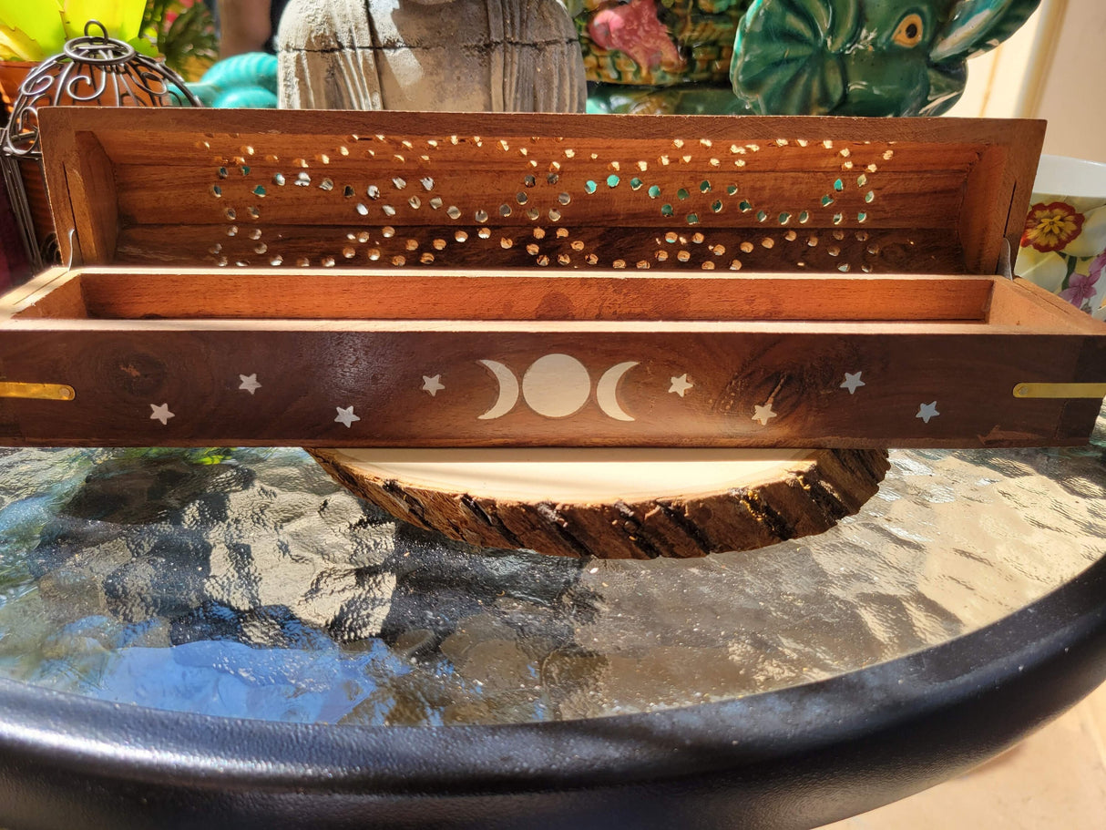 Coffin Incense Burner: Wood Altar Decor with Storage