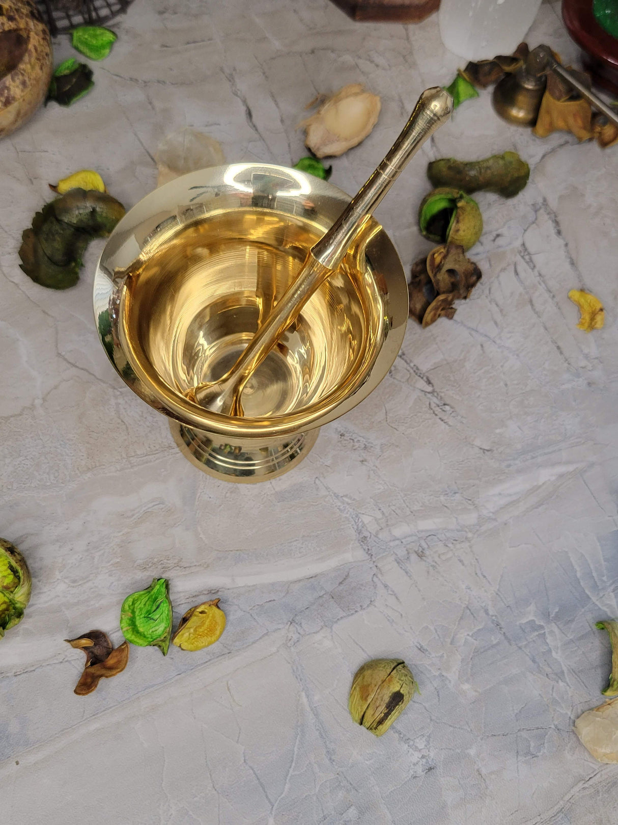 Brass Mortar and Pestle Set: Apothecary Decor