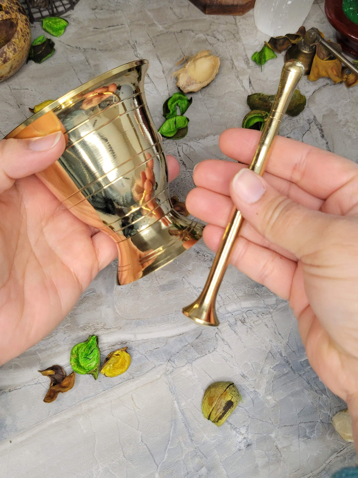 Brass Mortar and Pestle Set: Apothecary Decor