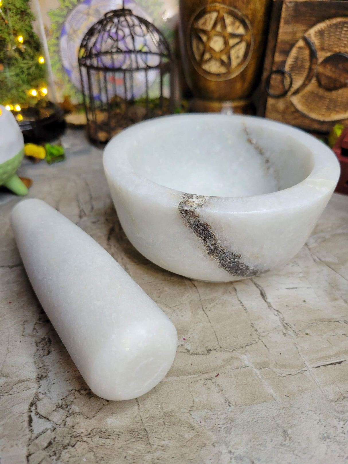 Marble Mortar and Pestle: Stone Herb Grinder (3.5''Dia x 2.5''high)
