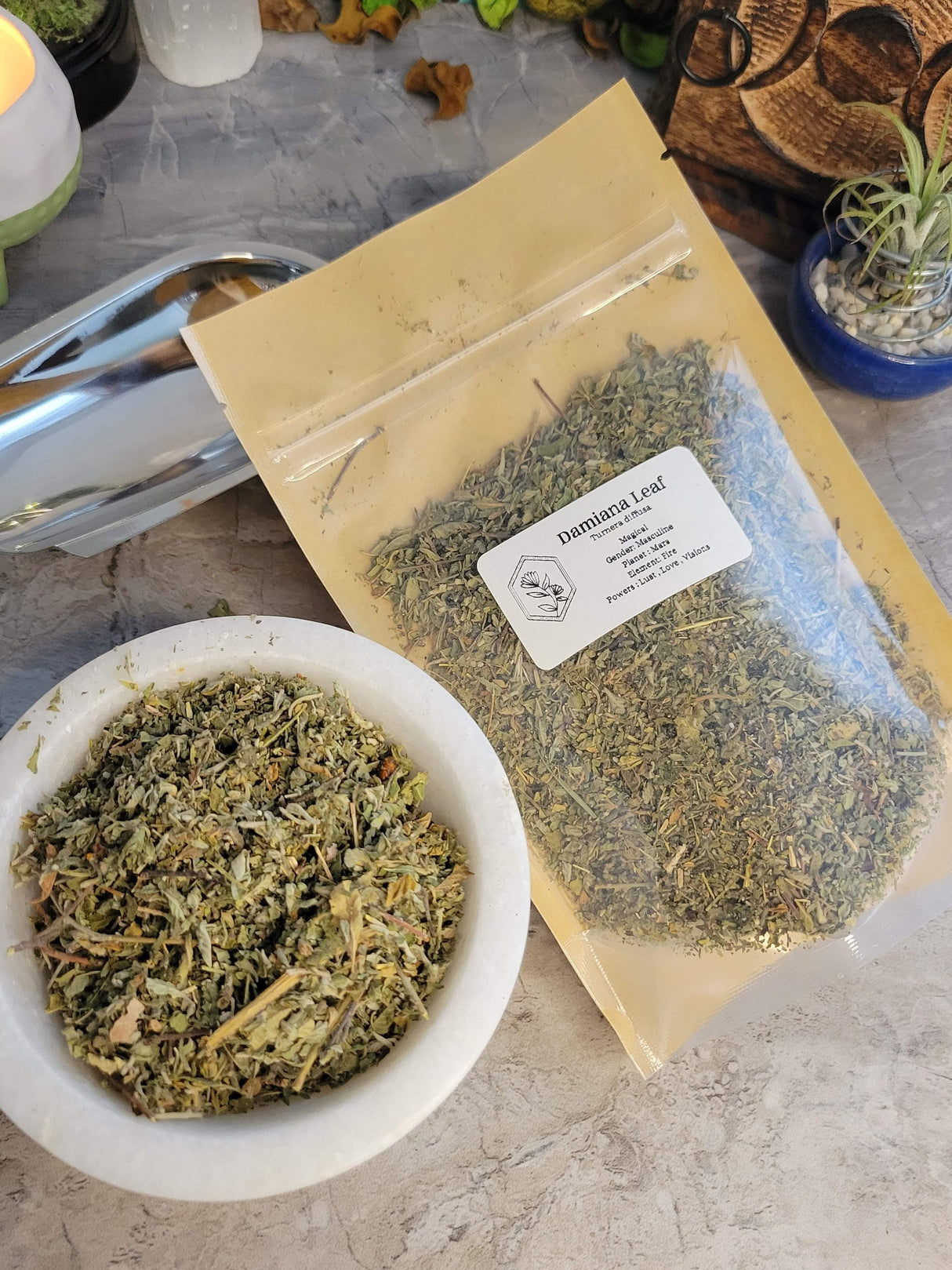 Damiana leaf, cut & sifted 1oz, decoration herbs, Ounce herbs Dried Flowers