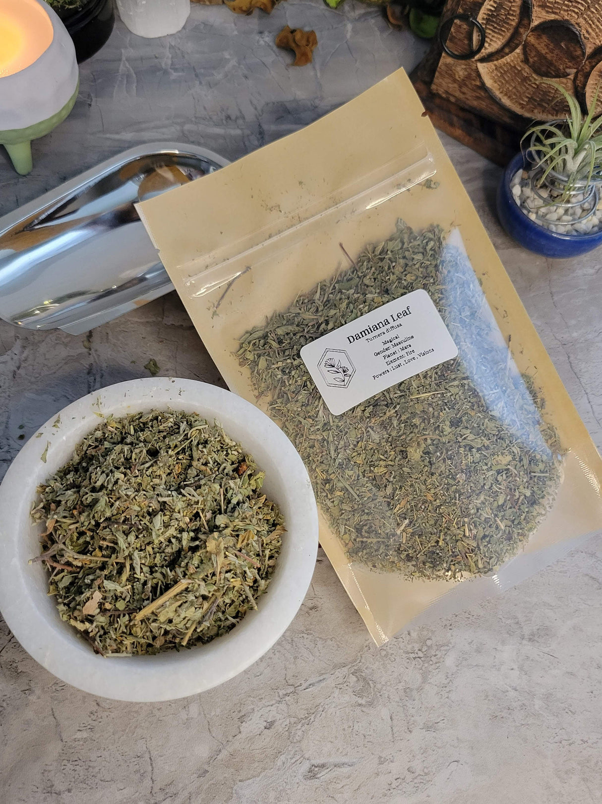 Damiana leaf, cut & sifted 1oz, decoration herbs, Ounce herbs Dried Flowers
