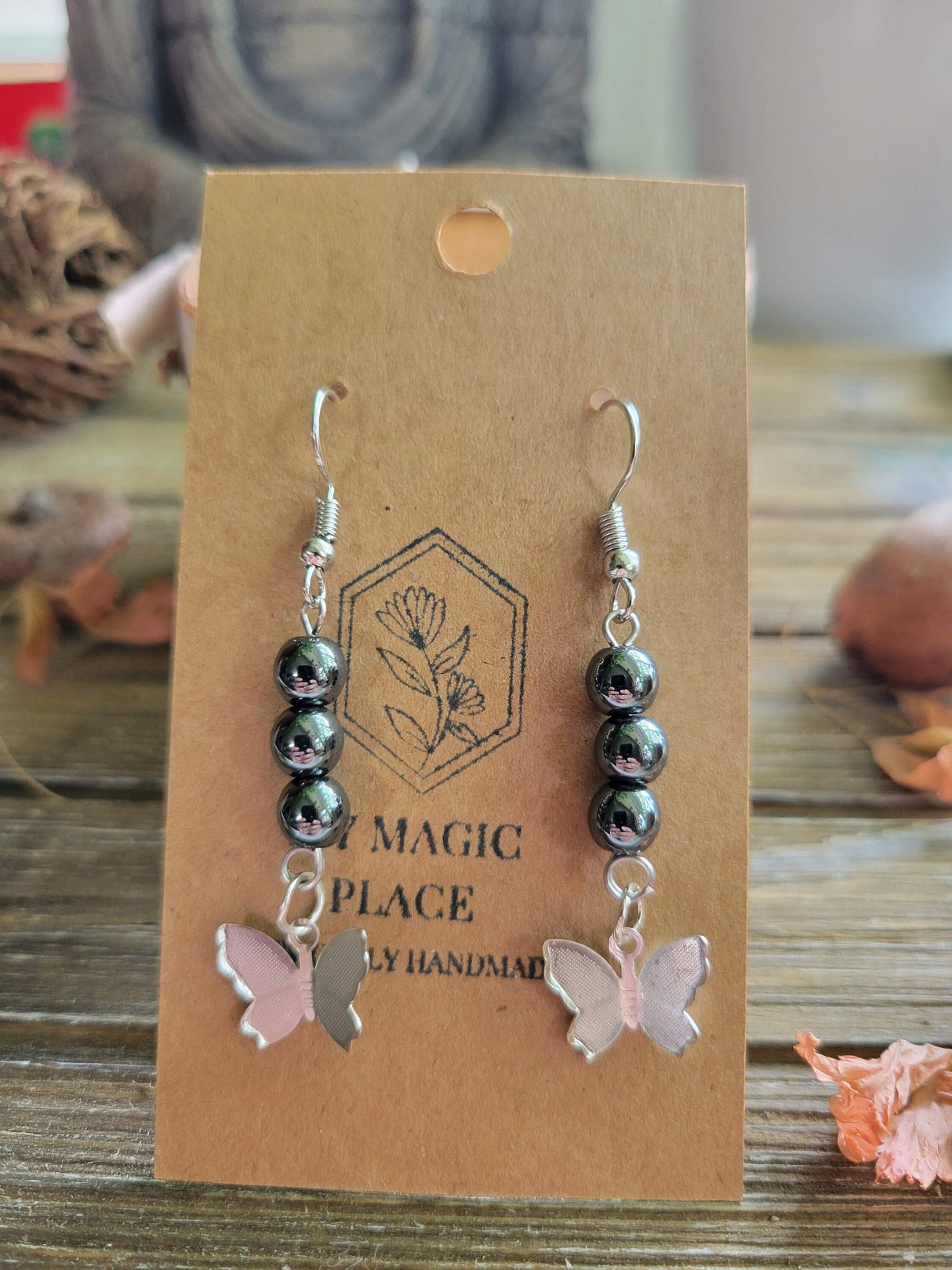 Butterfly Charm Crystal Drop Earrings: Stacked Stone Earrings