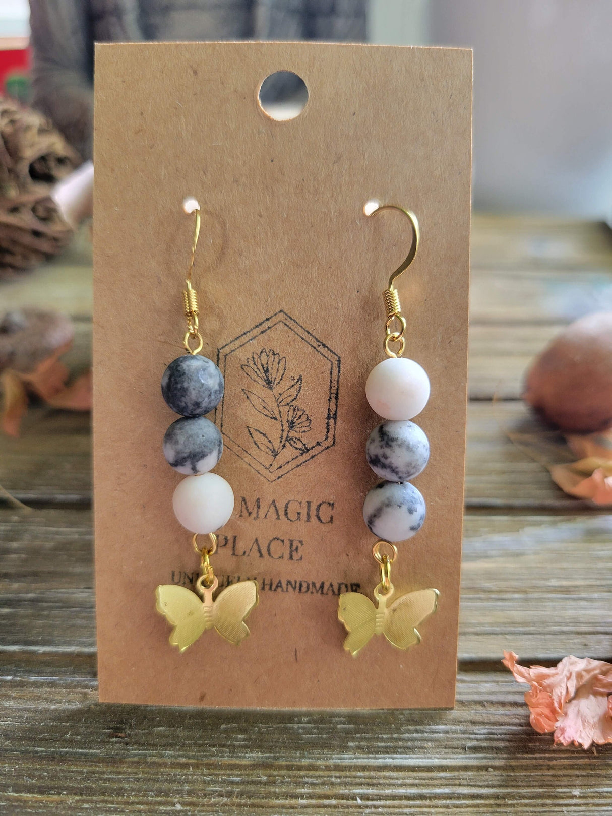 Butterfly Charm Crystal Drop Earrings: Stacked Stone Earrings