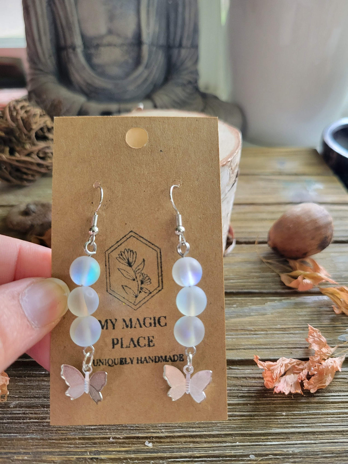 Butterfly Charm Crystal Drop Earrings: Stacked Stone Earrings