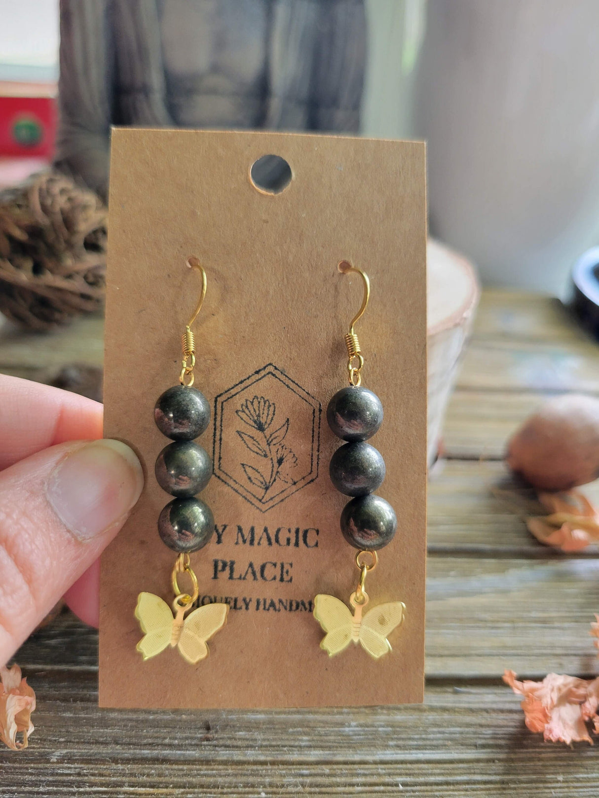 Butterfly Charm Crystal Drop Earrings: Stacked Stone Earrings