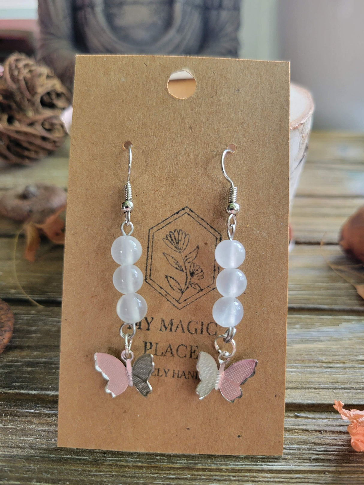 Butterfly Charm Crystal Drop Earrings: Stacked Stone Earrings