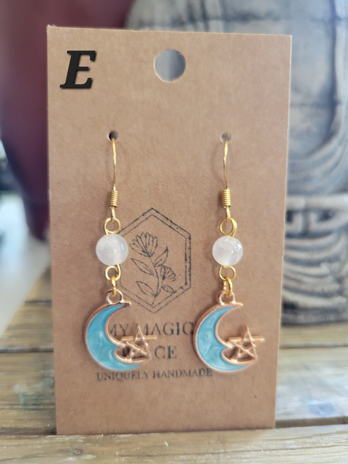 Selenite Celestial Cat Earrings: Gold Charms, Hypoallergenic Hooks