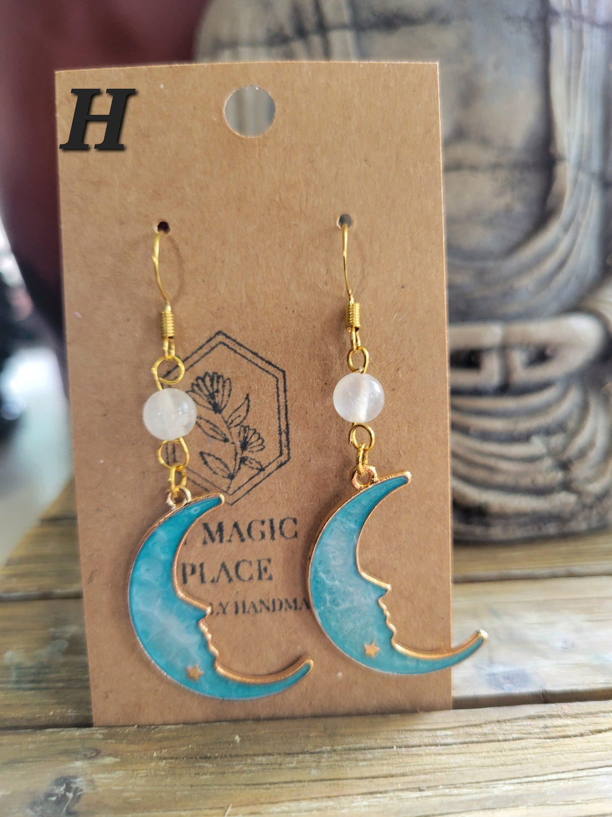 Selenite Celestial Cat Earrings: Gold Charms, Hypoallergenic Hooks