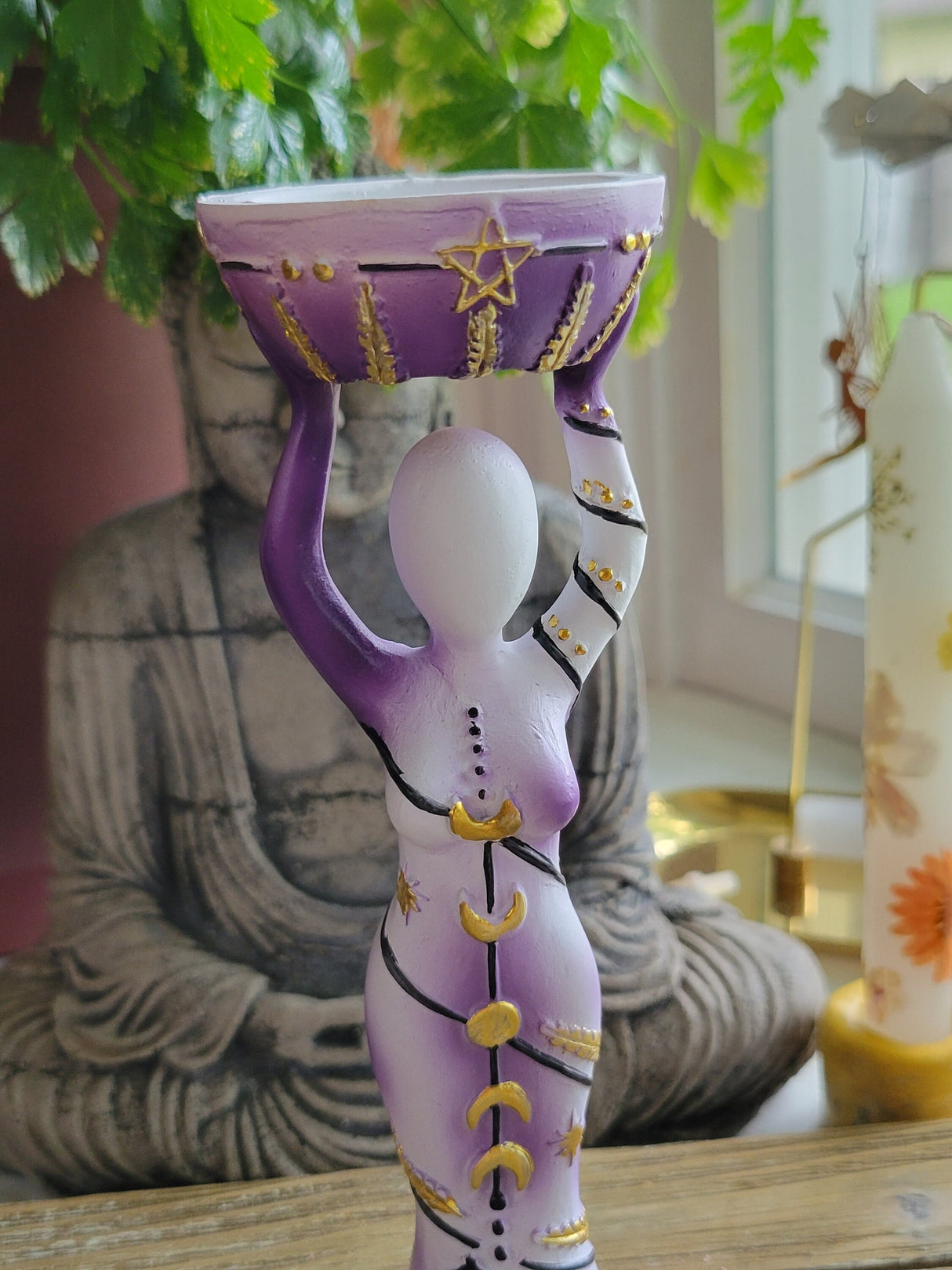 Gaia Figurine Goddess Candle Holder t-light Holder Moon Goddess altar decoration