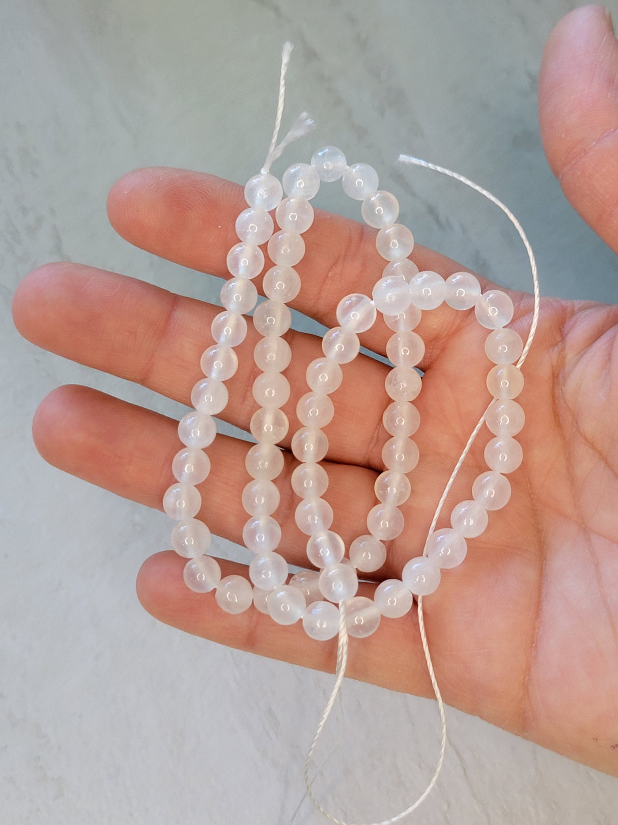Natural Selenite Bead Strand: 6mm Round Gemstone Beads (15.7 inch)