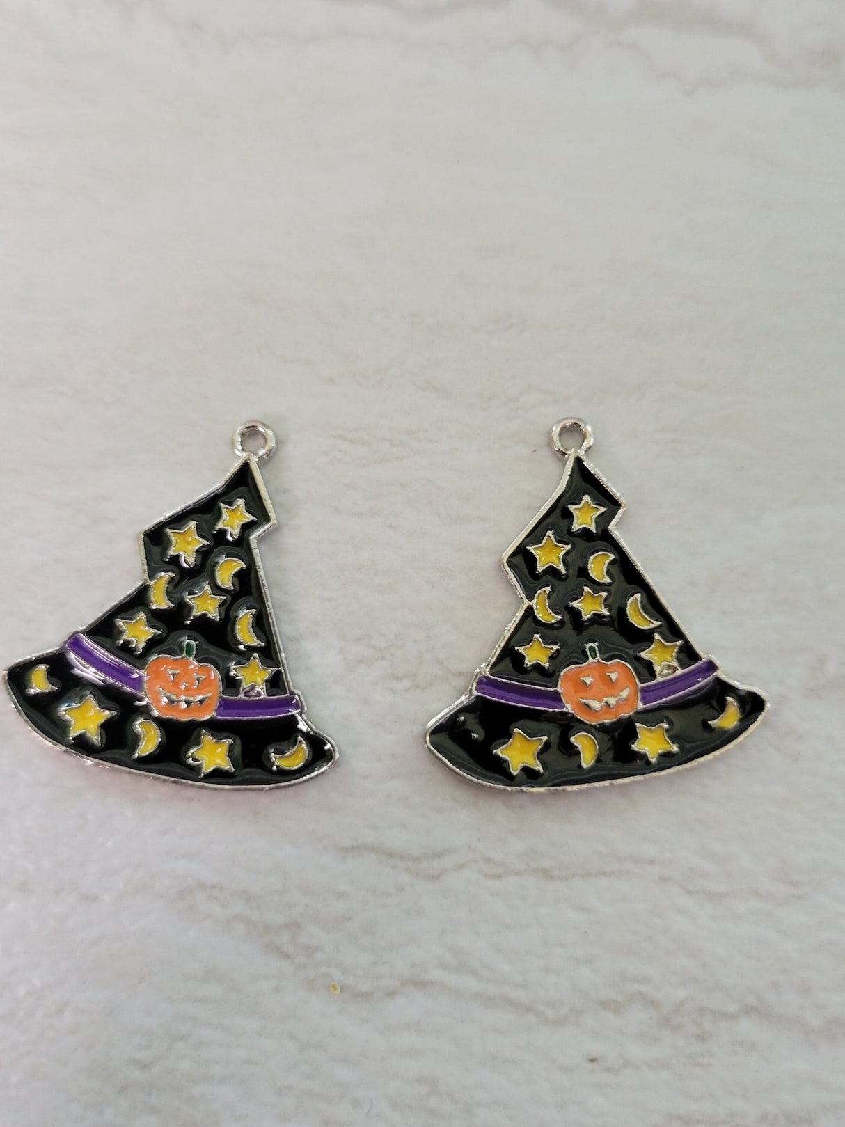Halloween Witch Hat Enamel Charms: Star, Moon & Pumpkin Pendants