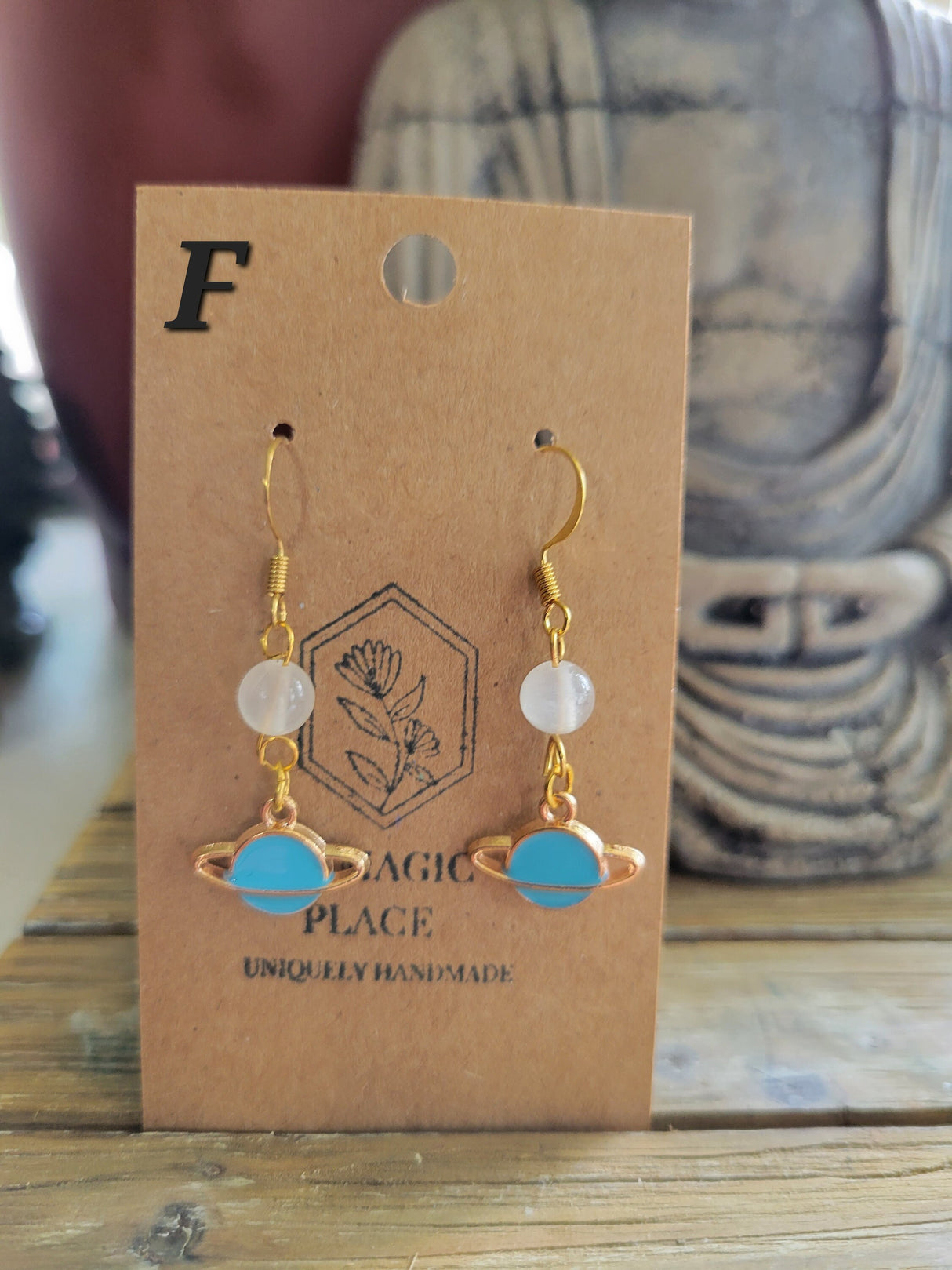 Selenite Celestial Cat Earrings: Gold Charms, Hypoallergenic Hooks