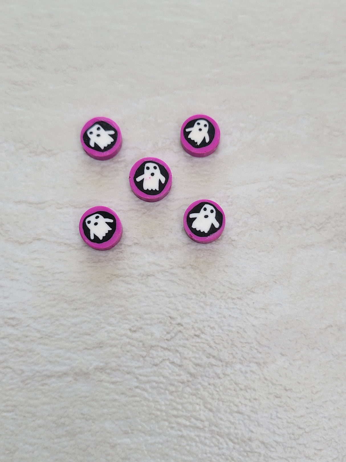 Halloween theme handmade polymer clay beads, flat round with ghost