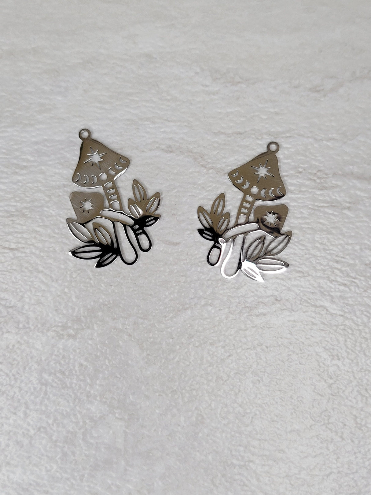 Mushroom charm, stainless steel charms, moon phases mushroom pendant