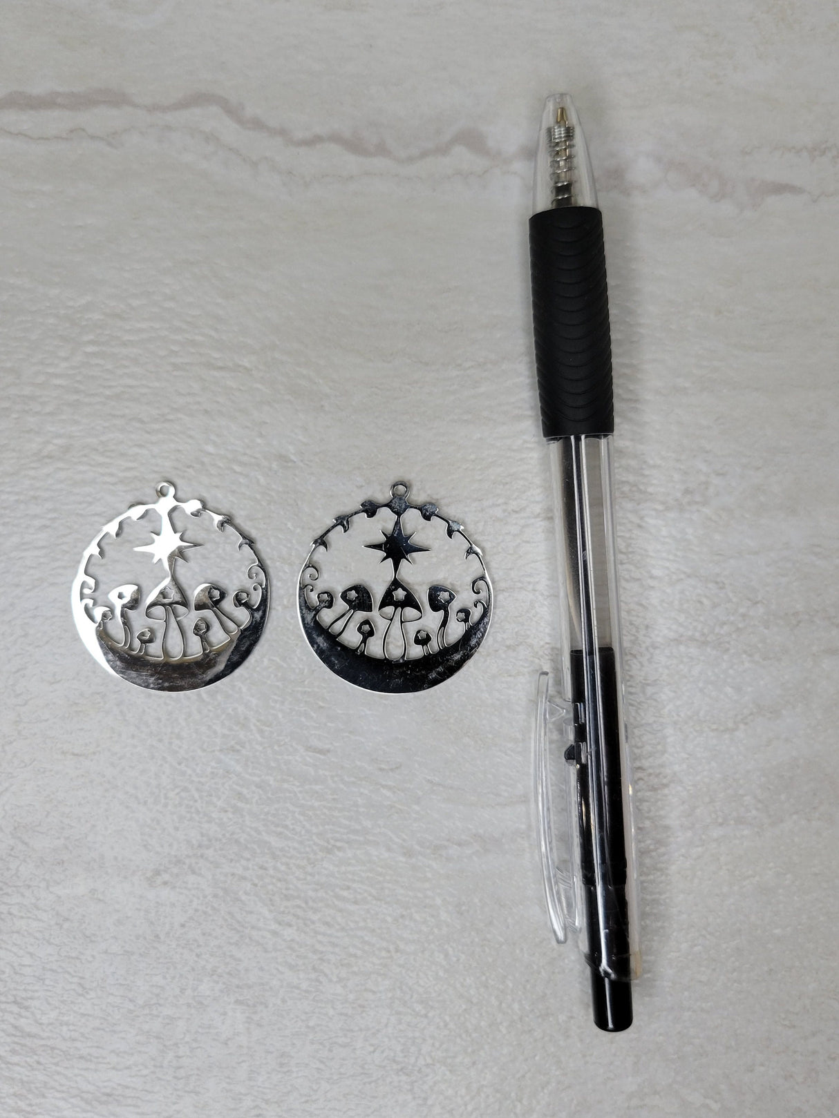 Star mushroom charms, jewelry making, round nature charm