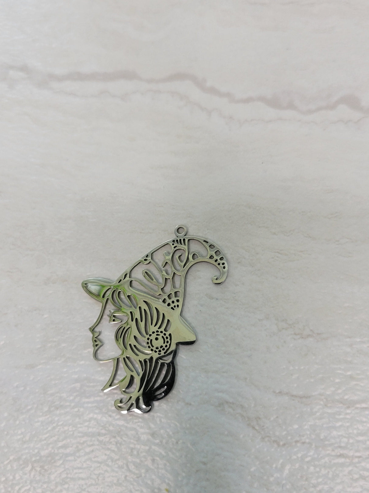 Witch girl face charm, witch jewelry, stainless steel pendants