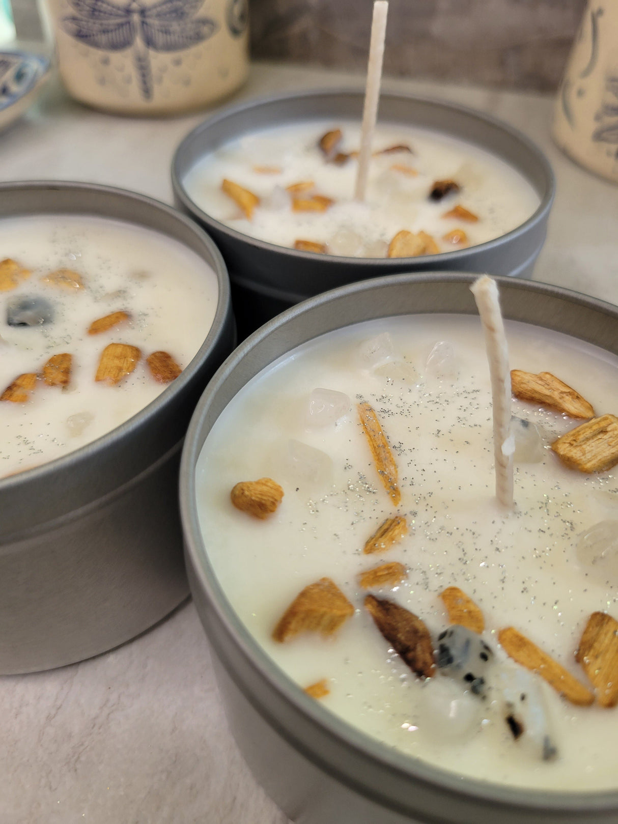 Palo Santo Soy Candle: Moonstone Crystal & Essential Oils