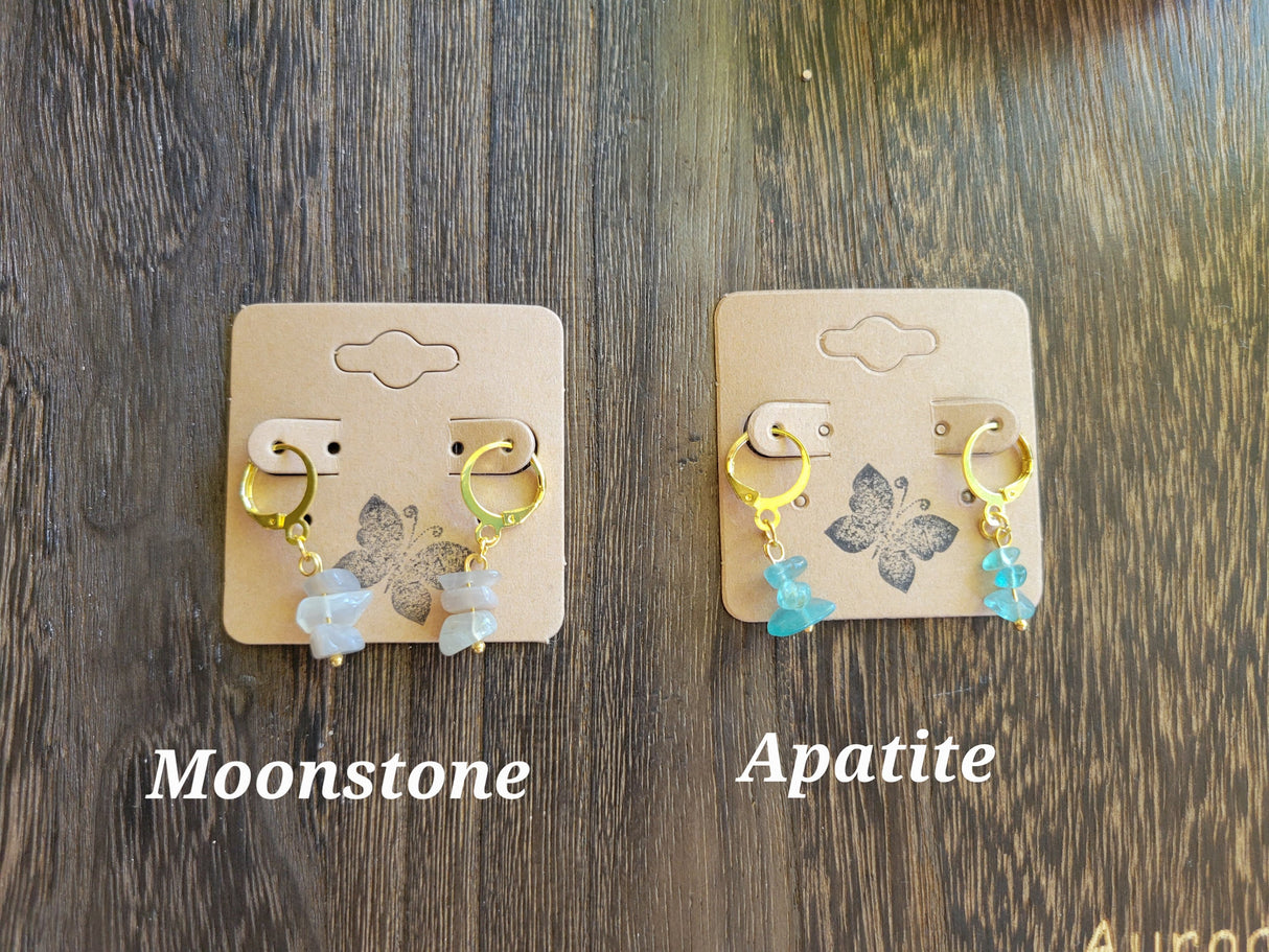 Small Crystal Dangle Earrings: Bohemian Stacked Stone Earrings