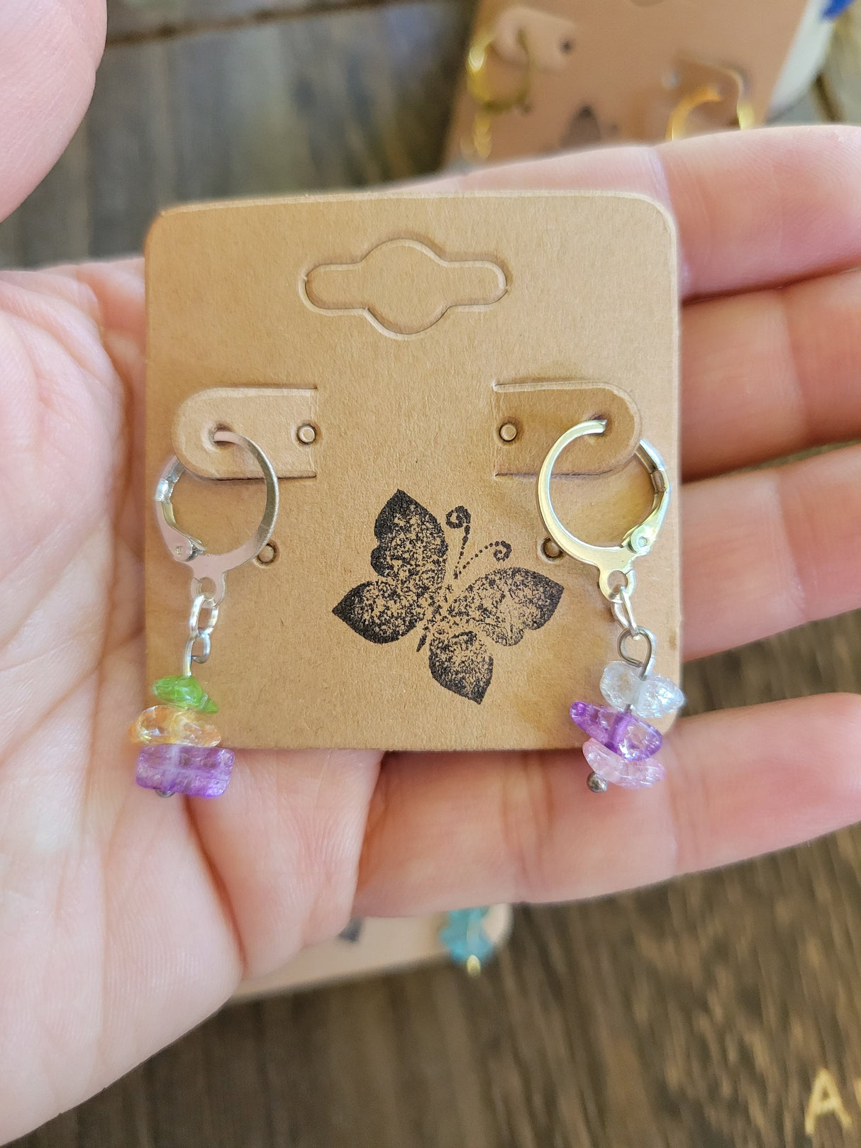 Small Crystal Dangle Earrings: Bohemian Stacked Stone Earrings