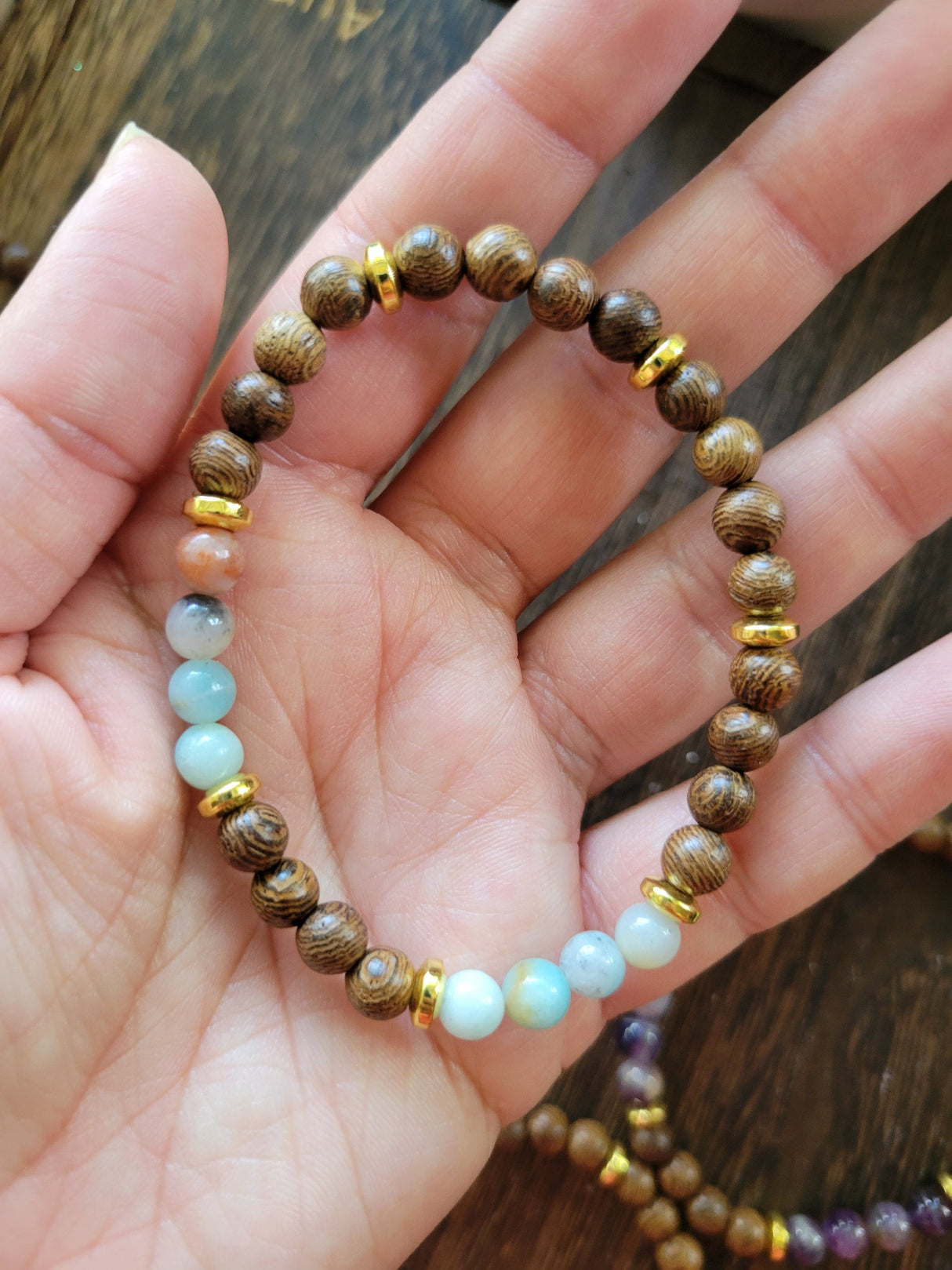 Gemstone Wood Stretch Bracelet: Natural Wenge Beaded Bracelet