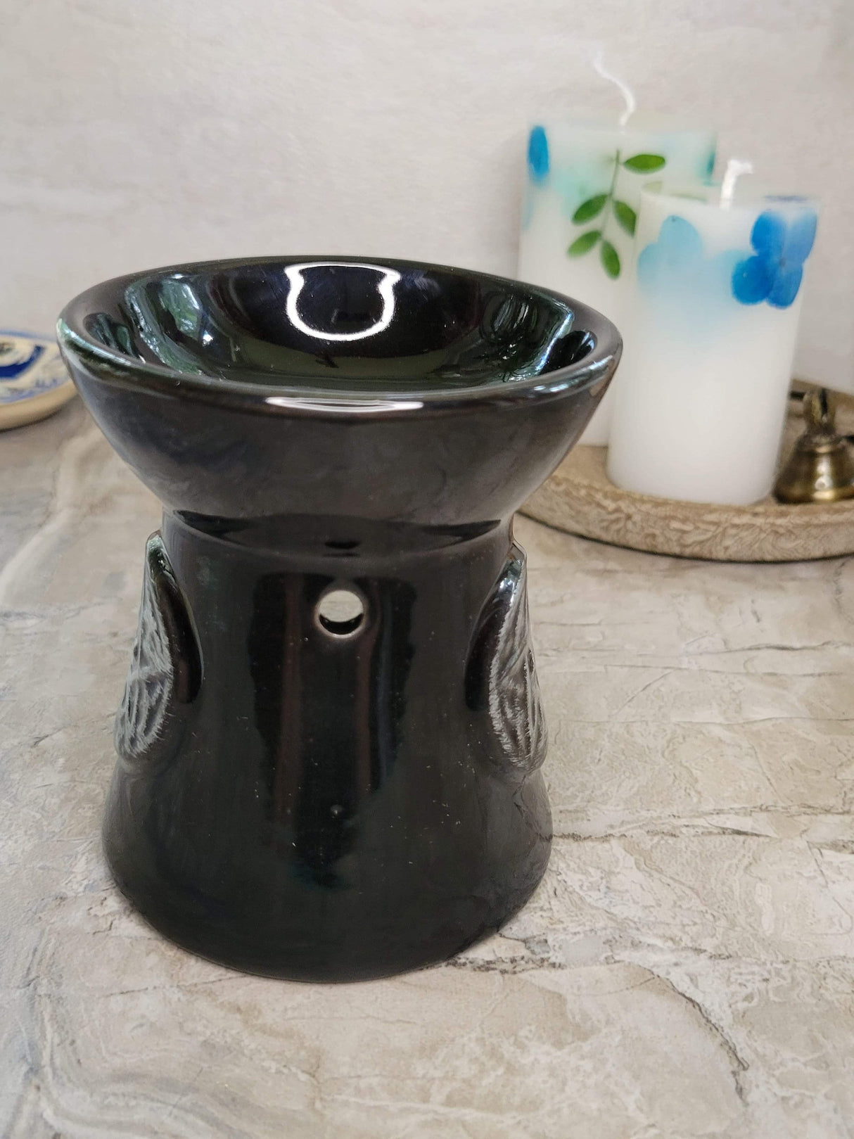 Black pentagram oil burner , wax warmer, metaphysical décor, handmade ceramic